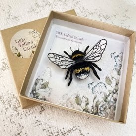 White Tail Bumblebee Embroidered Brooch