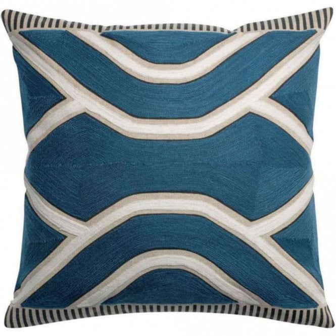 Vivaraise Johan Embroidered Cotton Square Cushion - Storm Blue