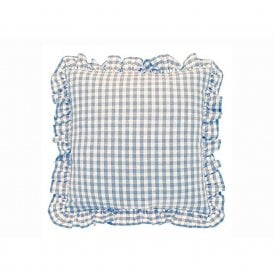 Blue Gingham Ruffle Square Cushion