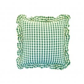 Gingham Foliage Green Ruffle Square Cushion