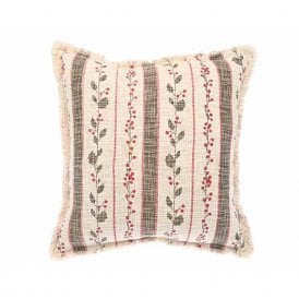 Holly Berry Stripe Cushion - Natural