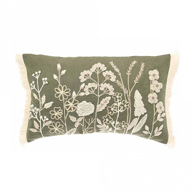 Walton & Co Meadow Olive Embroidered Cushion