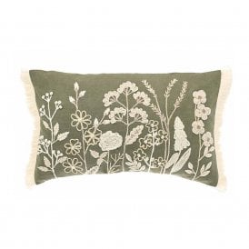 Meadow Olive Embroidered Cushion