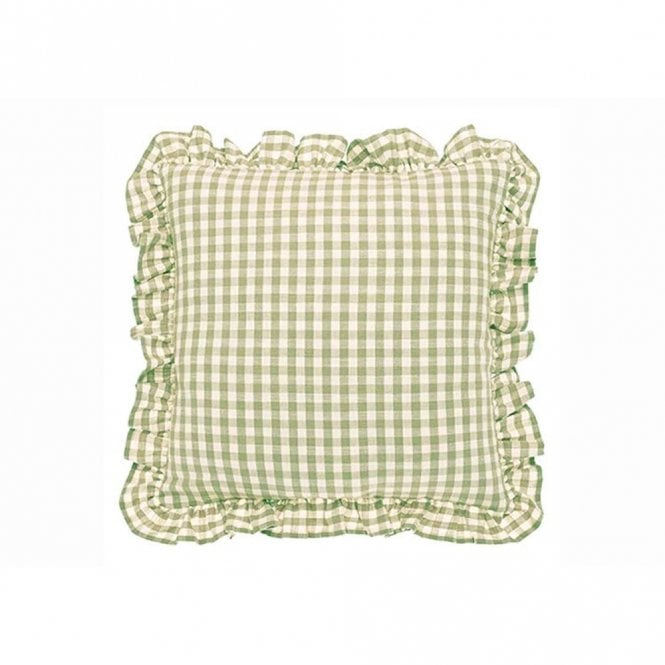 Walton & Co Pale Olive Gingham Ruffle Square Cushion