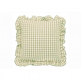Pale Olive Gingham Ruffle Square Cushion