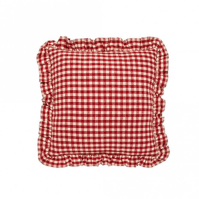 Walton & Co Red Gingham Ruffle Square Cushion