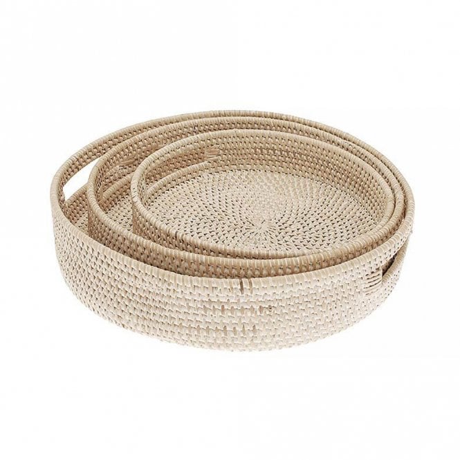 Walton & Co White Rattan Round Tray