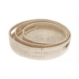 White Rattan Round Tray
