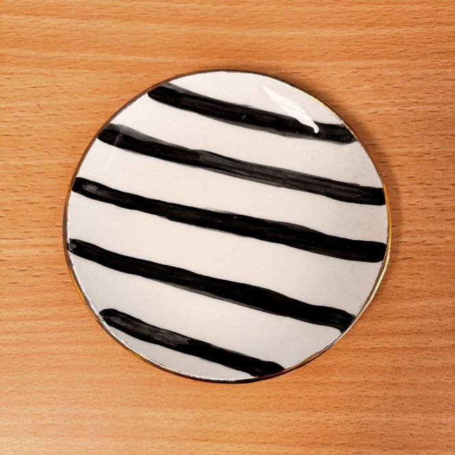White Rain Designs Black Stripe Gold Rim Circle Trinket Dish