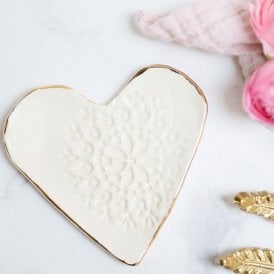 Side Stamped Gold Rim Heart Trinket Dish