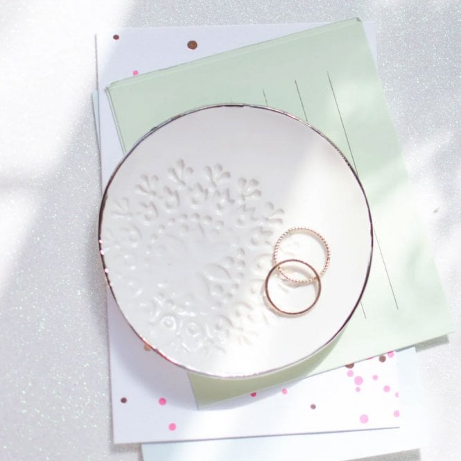 White Rain Designs Side Stamped Platinum Rim Circle Trinket Dish