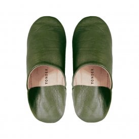 Olive Leather Babouche Slippers